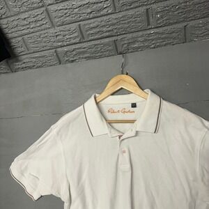 Robert Graham Mens White Short Sleeve Polo Shirt XL Embroidered Logo Casual